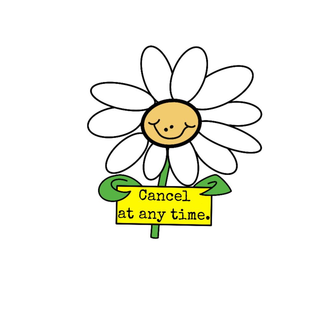 cartoon daisy holding a sign that says cancel at ant time